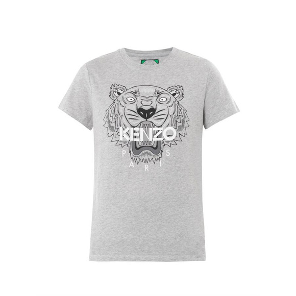Kenzo Classic Tiger Print Cotton Knit Crew Neck Graphic Tee Heather Gray Women S - Picture 2 of 6